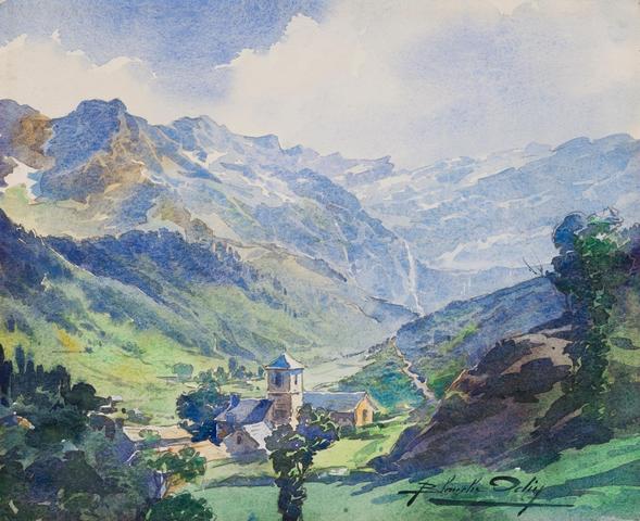 Painting of Banios in the high mountains, by Blanche Odin