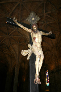 Jesus on cross in monastery of Belem Lisbon